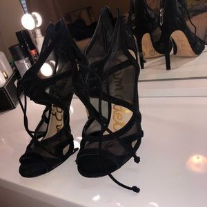 Sam Edelman Pompei black leather mesh peep toe